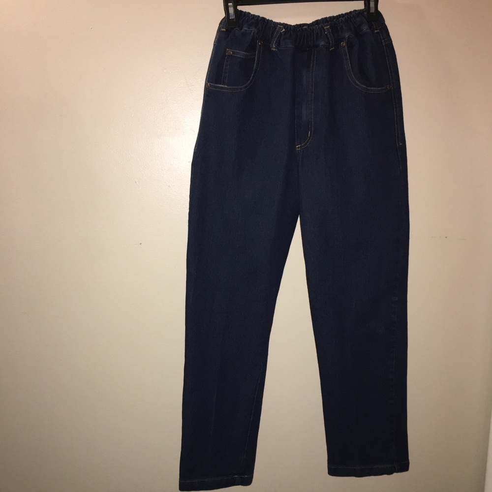Like new Dark washed Drawstring straight leg jeans